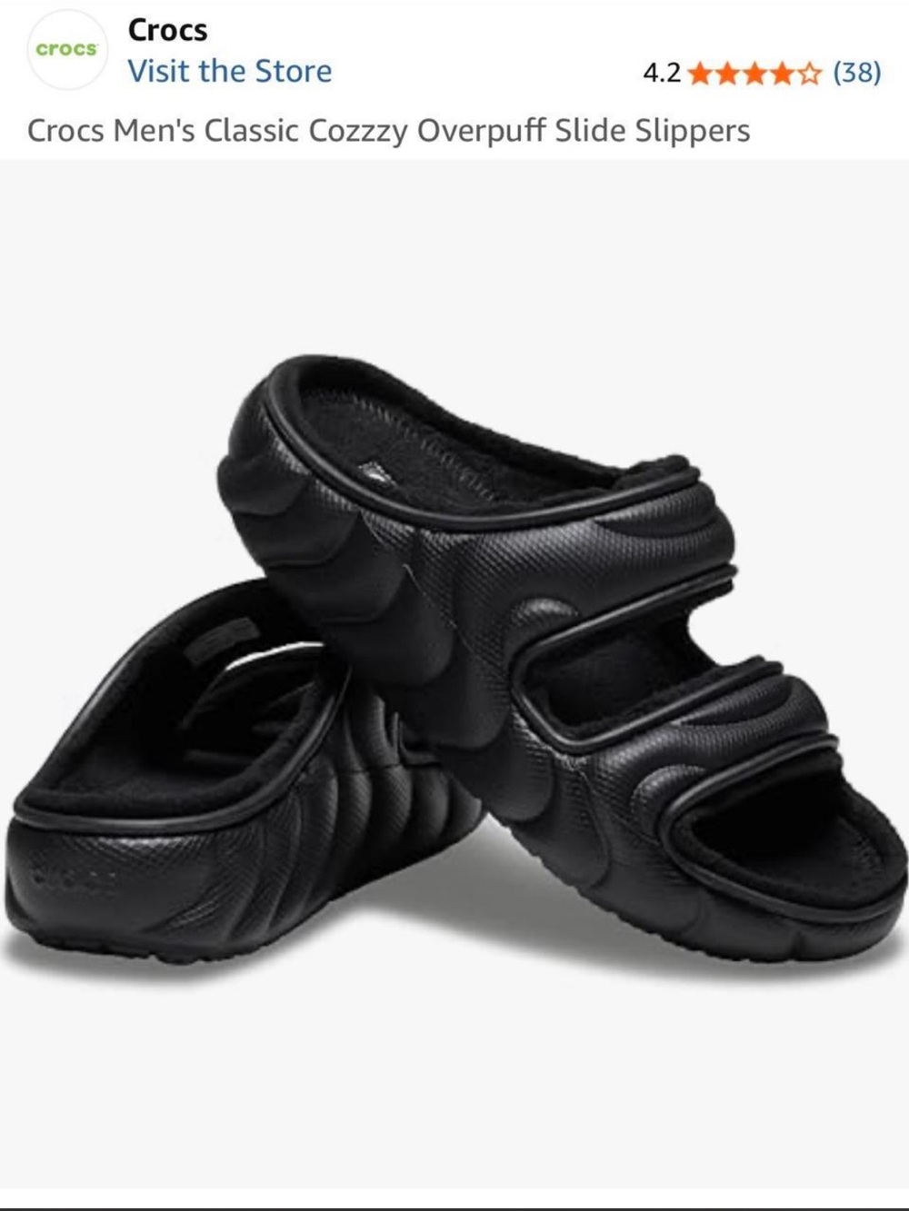 CROCS Men's Classic Cozzy Overpuff Slide in Black